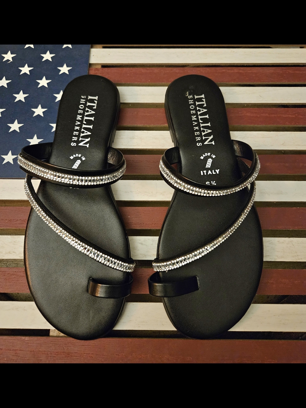 Italian Shoemakers Women's Black Rhinestone Slide Sandals